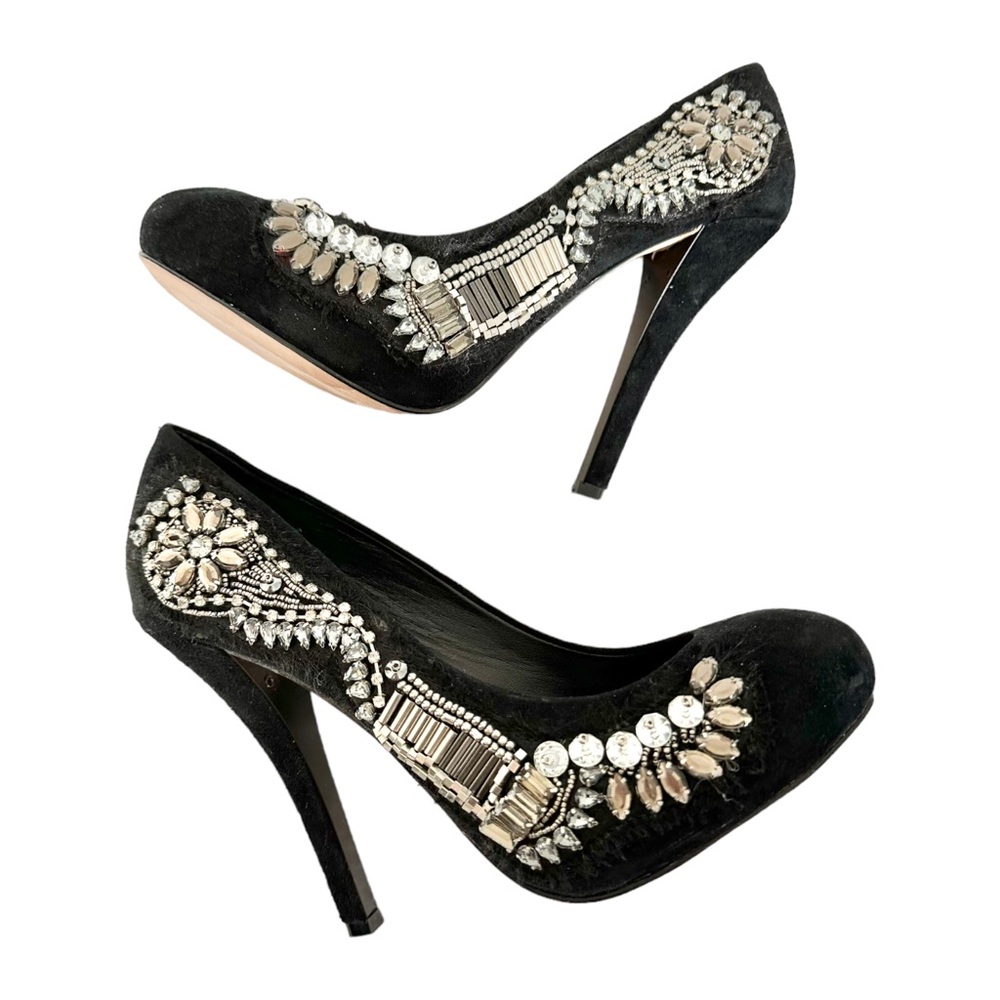 Dolce Vita Tavi Jeweled Suede Pumps High Heel Black Embellished Size 7